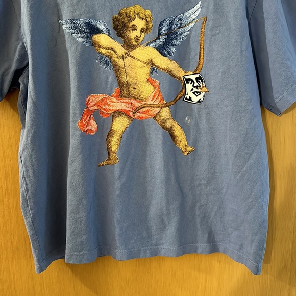 Obey Women’s Cupid Bow Arrow Watch Out Tee T-Shirt New Blue Size Small - Picture 4 of 7